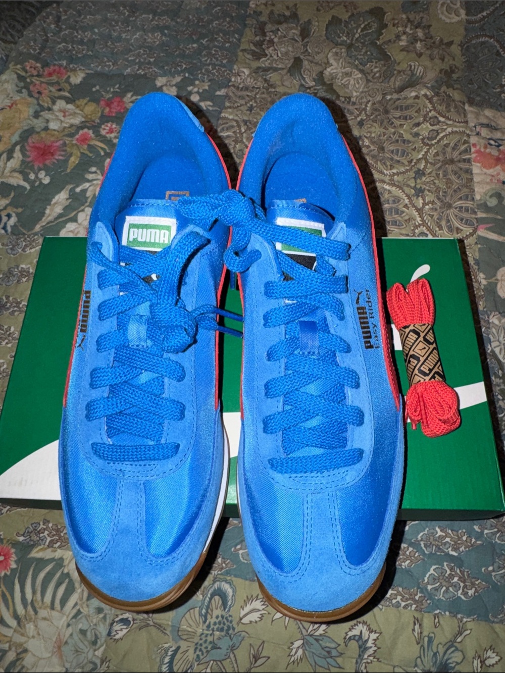 Puma Bright Blue Suede Sneakers with Red Accents-Easy Rider Vintage